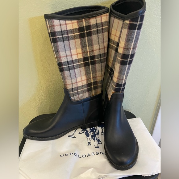RL US Polo Association 2 Lillian Tall Rain Boots Plaid Upper Leg Print 8M - Picture 15 of 16